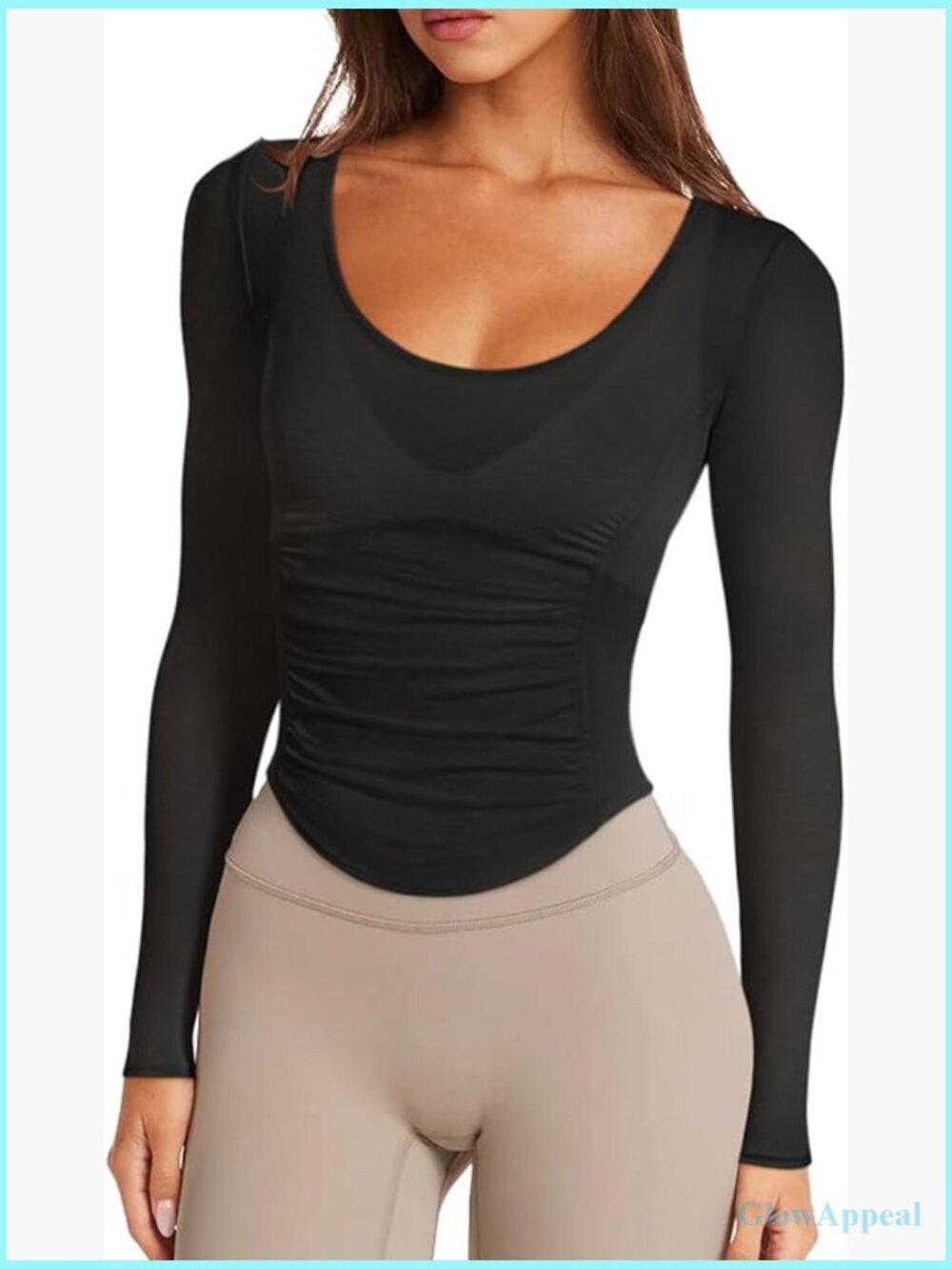 Long Sleeve Sheer Workout Top Open Back Crop